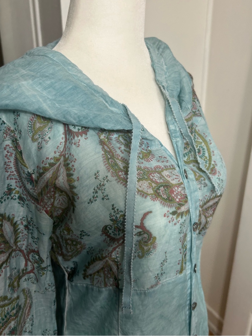 NILE Aqua Paisley Cotton Silk Hooded Tunic Blouse XS